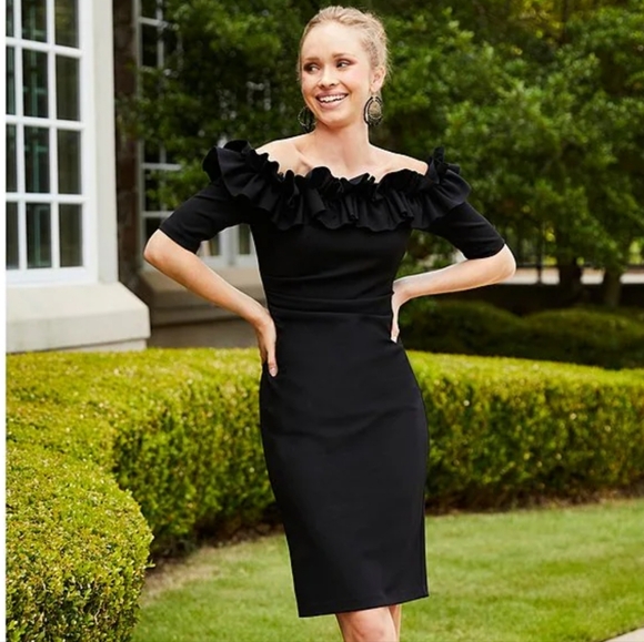 Xscape Women's Plus Size Knee Length Off The Shoulder Scuba Crepe Dress - Picture 15 of 16